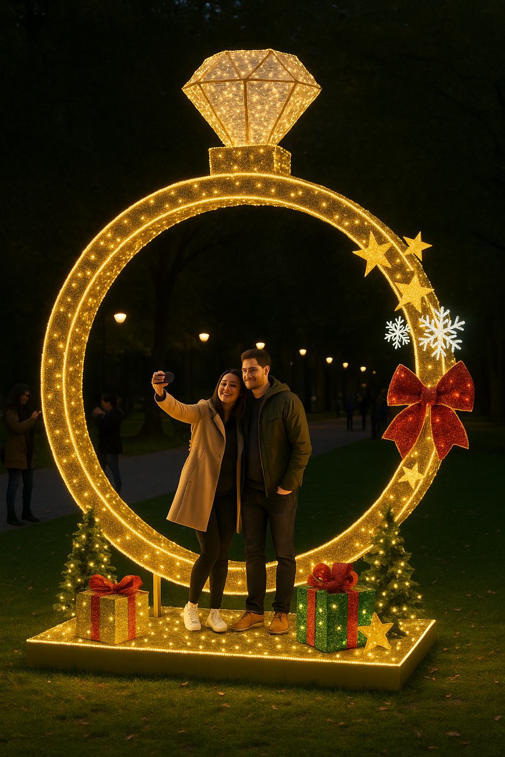 Anillo Navideño Gigante de Luces – Escenario romántico para fotos en parques y eventos