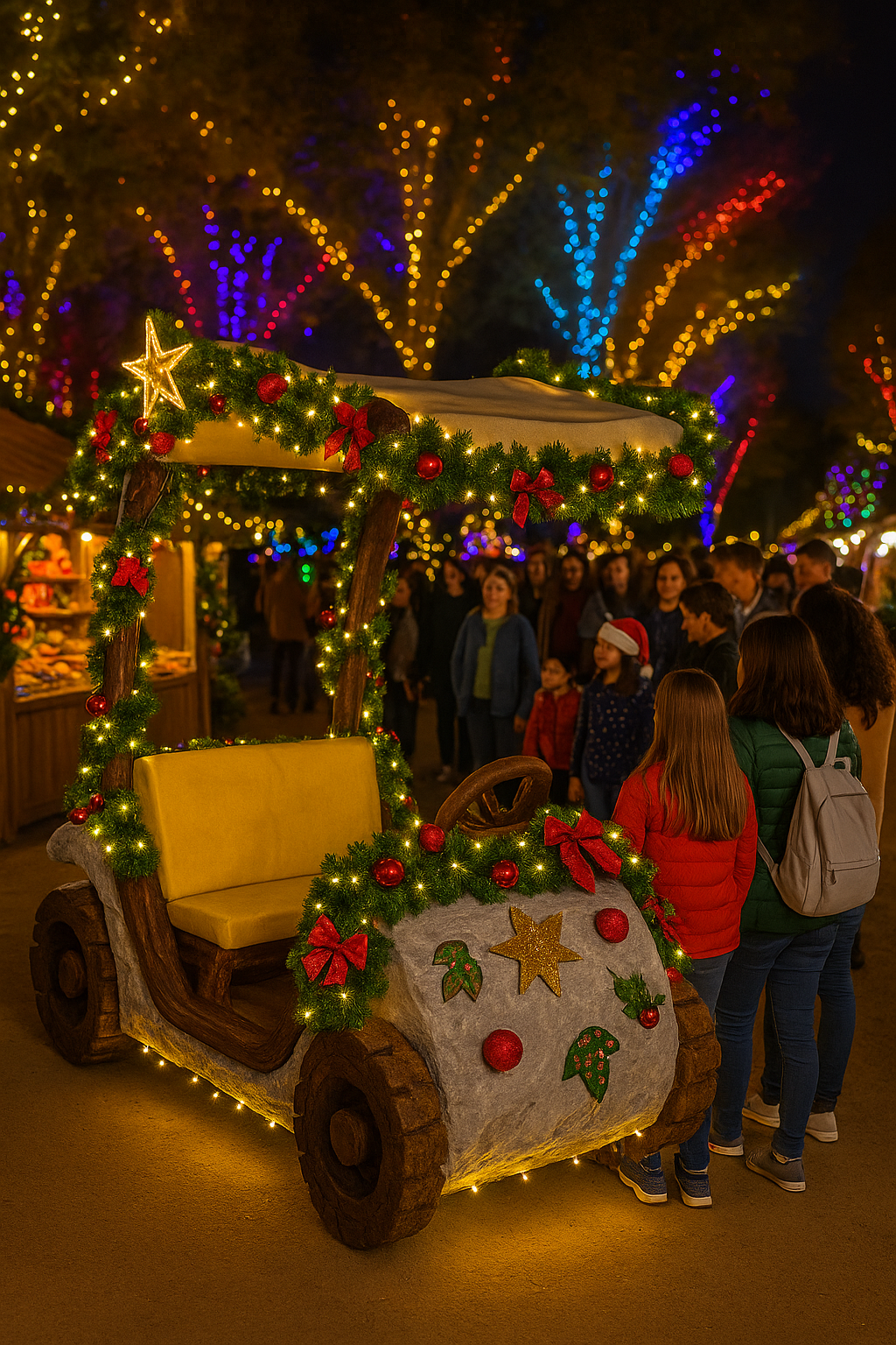 Decoración interactiva de Navidad – Carrito temático con luces LED para fotos familiares