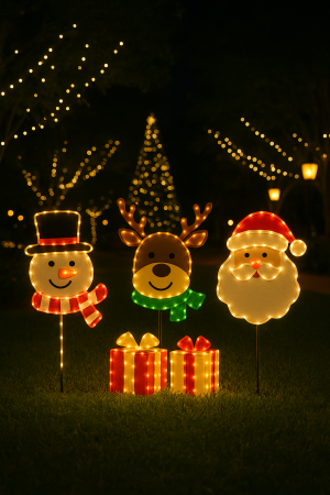Decoración Navideña LED 80 cm: Muñeco de Nieve, Reno y Santa Claus