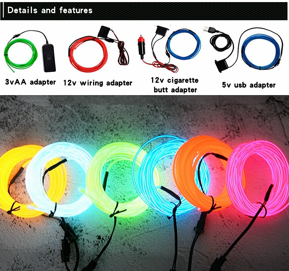 Luz de neón Flexible 1M/2M/3M/5M/10M EL cable Led neón fiesta de baile atmósfera decoración lámpara RopeTube tira Led Multicolor impermeable - Image 12