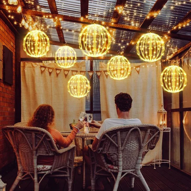 Esfera iluminada para decoración navideña, marco de iluminación LED con bola brillante, luces de bola grandes, luces de hadas para decoración de porche y Patio