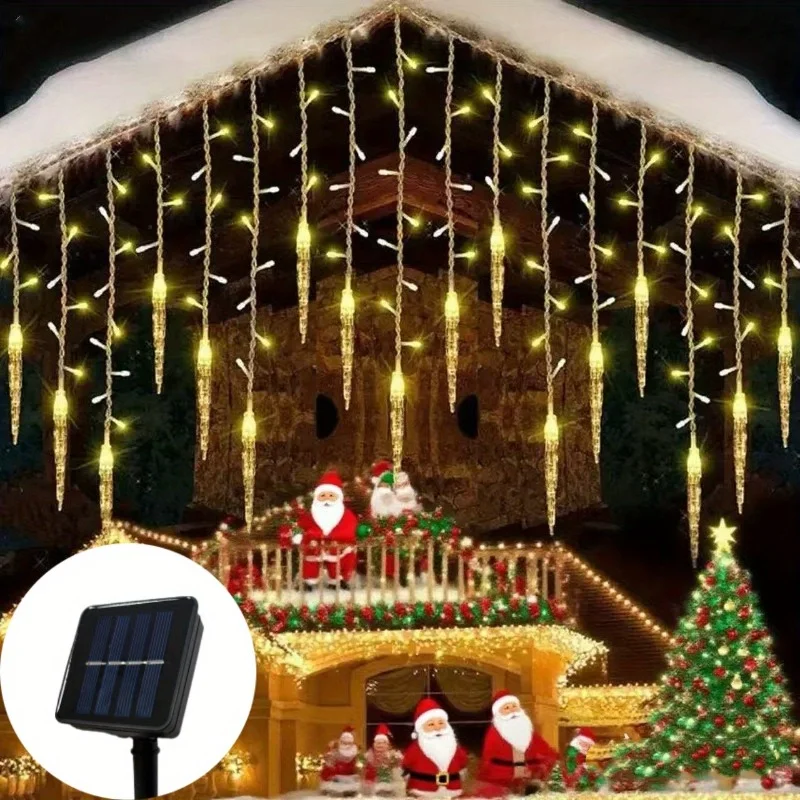 Luces navideñas de carámbanos con energía solar y 8 modos de iluminación, gotas de hielo colgantes para aleros al aire libre y decoración navideña de jardín - Image 7