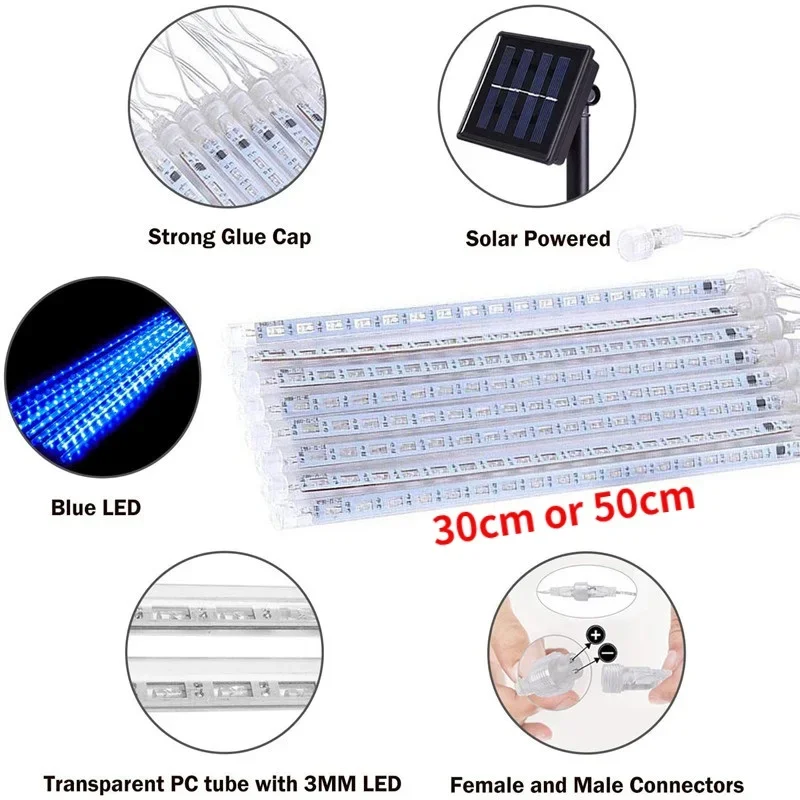 Guirnalda de luces solares para lluvia de meteoritos, luz impermeable para jardín, 8 tubos, árbol de Navidad, fiesta, boda, decoración navideña - Image 24