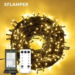 Tira de luces LED con control remoto, iluminación impermeable para exteriores, 8 modos, conectable, para fiesta en casa, boda, decoración de Navidad, 50M