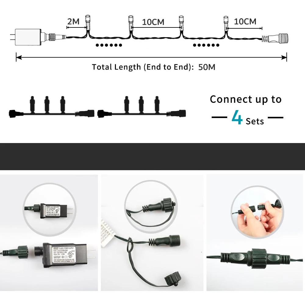 Tira de luces LED con control remoto, iluminación impermeable para exteriores, 8 modos, conectable, para fiesta en casa, boda, decoración de Navidad, 50M - Image 2