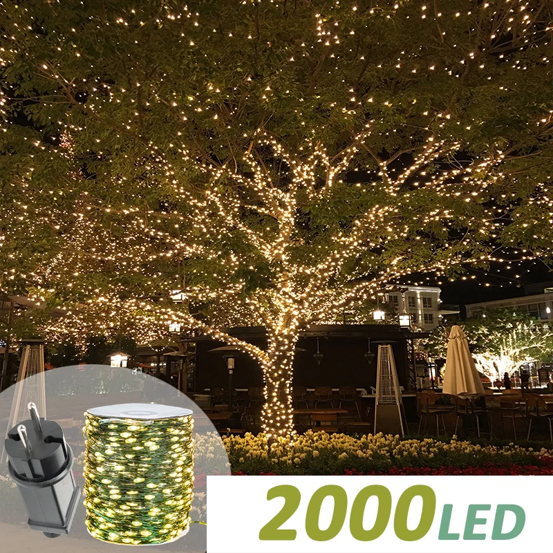 Guirnalda de luces LED navideñas con Cable verde, guirnalda impermeable para exteriores, fiesta de cumpleaños, decoración de jardín y habitación de Halloween