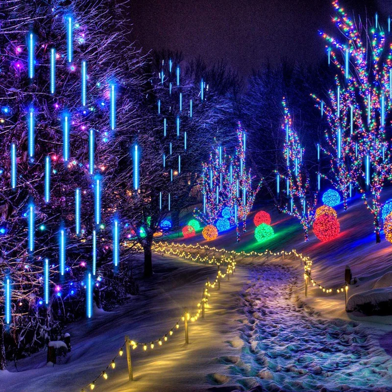 Guirnalda de luces solares para lluvia de meteoritos, luz impermeable para jardín, 8 tubos, árbol de Navidad, fiesta, boda, decoración navideña - Image 30