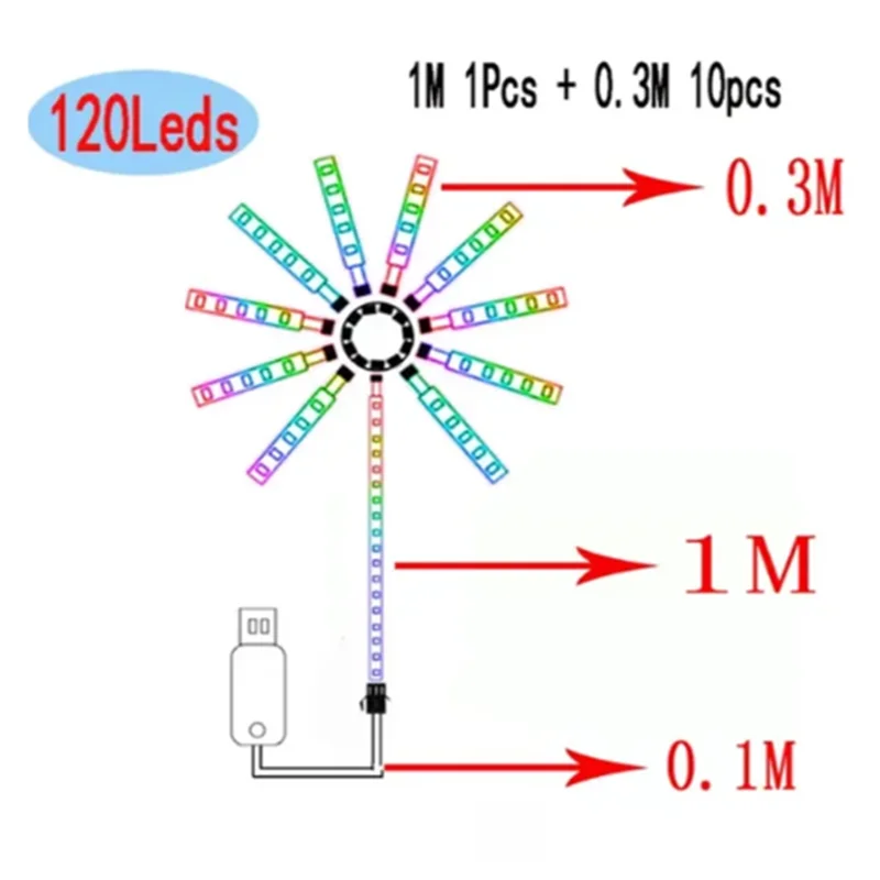Tira de luces LED de fuegos artificiales RGB de 5V, Bluetooth, 24 teclas, Control remoto, USB, WS2812, lámpara inteligente que cambia de Color, sincronización de música, luces decorativas para el hogar - Image 9