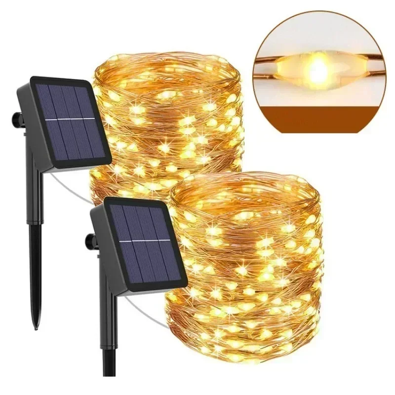 Guirnalda de luces Led solares de 7M/12M/22/32M, adorno para exteriores, guirnalda de luces Led impermeables, decoración de lámpara Solar para jardín y fiesta de Navidad - Image 2