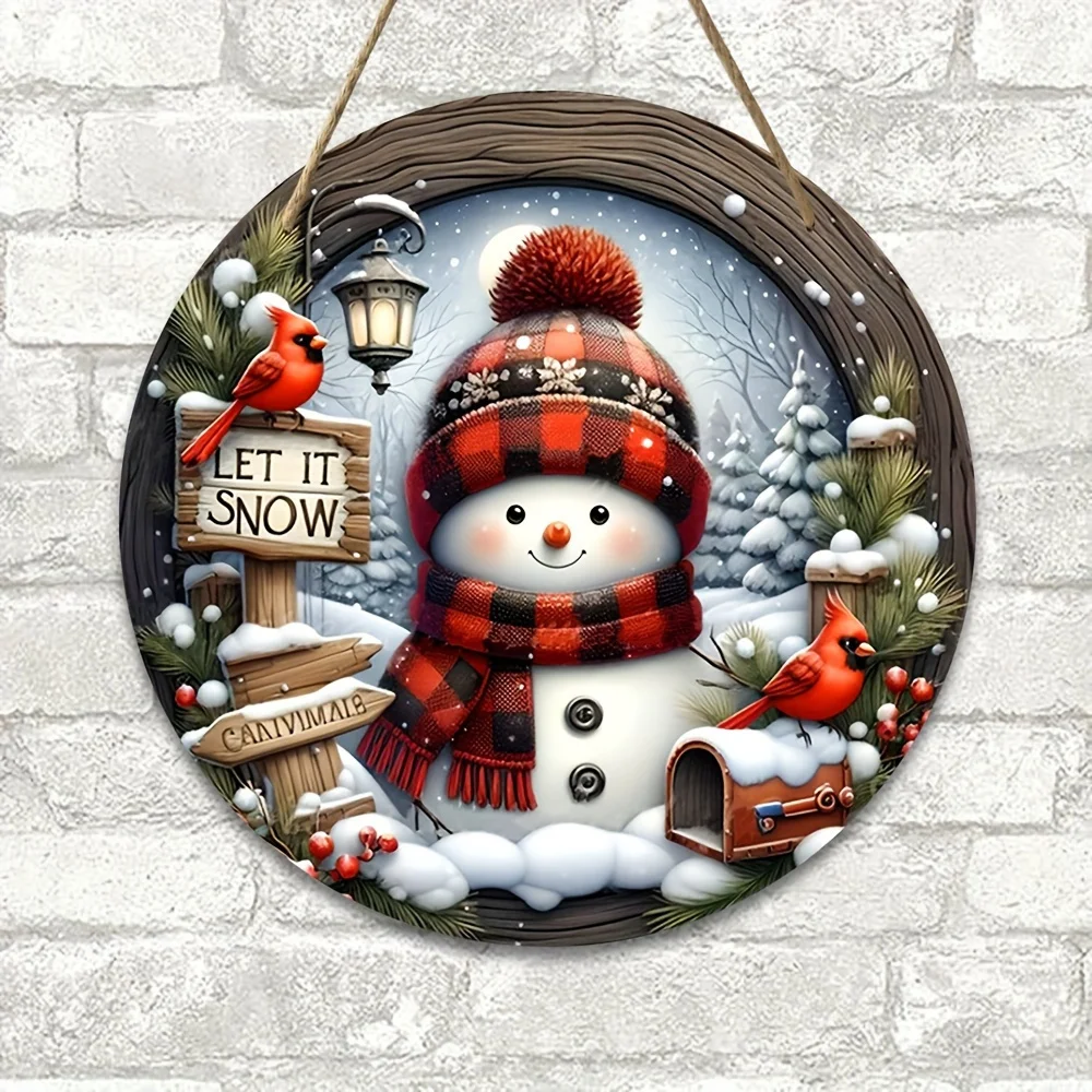 Decoración de corona navideña de madera con muñeco de nieve, adorno colgante para puerta de pared para vacaciones de invierno, decoración de puerta delantera del hogar - Image 9