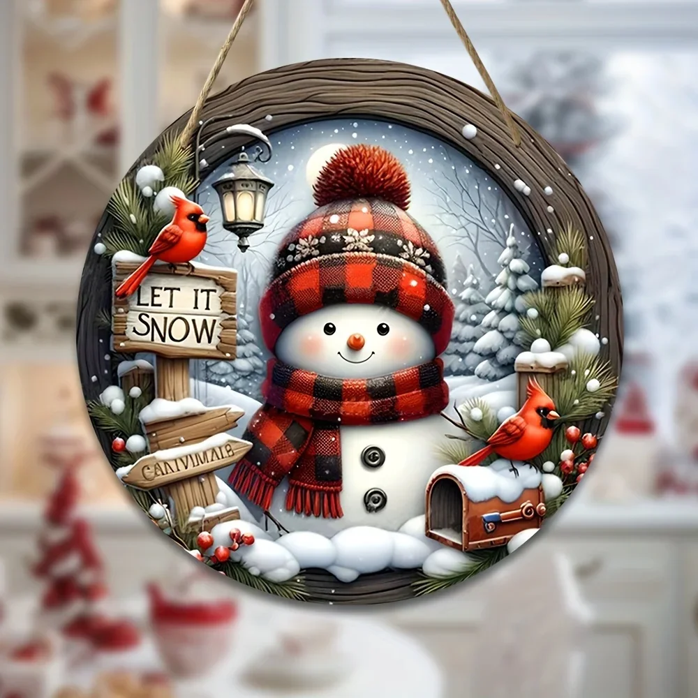 Decoración de corona navideña de madera con muñeco de nieve, adorno colgante para puerta de pared para vacaciones de invierno, decoración de puerta delantera del hogar - Image 13