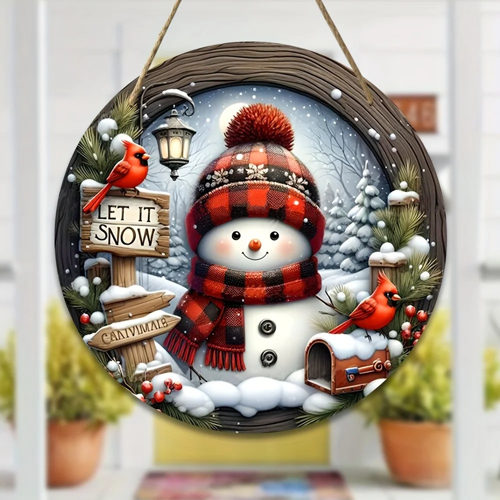 Decoración de corona navideña de madera con muñeco de nieve, adorno colgante para puerta de pared para vacaciones de invierno, decoración de puerta delantera del hogar - Image 12
