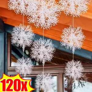 Adornos de copos de nieve de Navidad, 120/30 Uds., purpurina, copo de nieve blanco falso, colgantes para colgar en árbol de Navidad, decoraciones para fiesta en casa de Año Nuevo