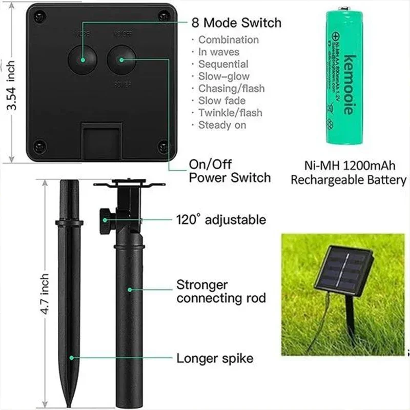 Guirnalda de luces alimentada por energía Solar para jardín, lámpara impermeable para exteriores, guirnalda de 6V para Navidad, fiesta navideña, decoración del hogar, 1 paquete - Image 3