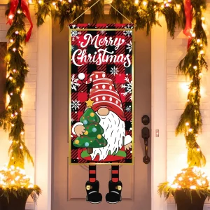 Bandera colgante roja navideña, decoración navideña para el hogar, adornos de decoración para fiesta de Navidad 2024, regalos navideños de Año Nuevo 2025