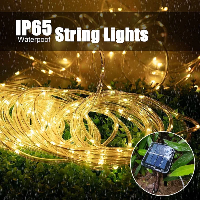 Tira de luces LED solares, tubo de cuerda, guirnalda de luces alimentada por energía Solar, decoración navideña para exteriores, jardín, césped, árbol, valla de patio - Image 12
