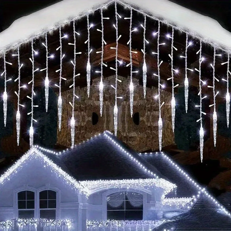 Luces navideñas de carámbanos con energía solar y 8 modos de iluminación, gotas de hielo colgantes para aleros al aire libre y decoración navideña de jardín - Image 2