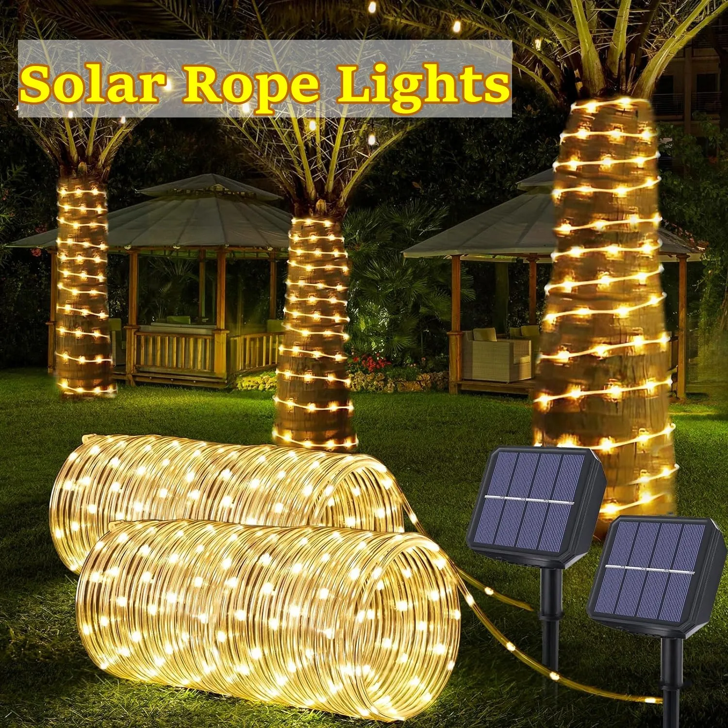 Tira de luces LED solares, tubo de cuerda, guirnalda de luces alimentada por energía Solar, decoración navideña para exteriores, jardín, césped, árbol, valla de patio