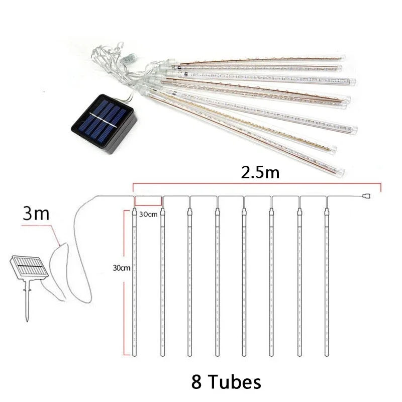 Guirnalda de luces solares para lluvia de meteoritos, luz impermeable para jardín, 8 tubos, árbol de Navidad, fiesta, boda, decoración navideña - Image 21