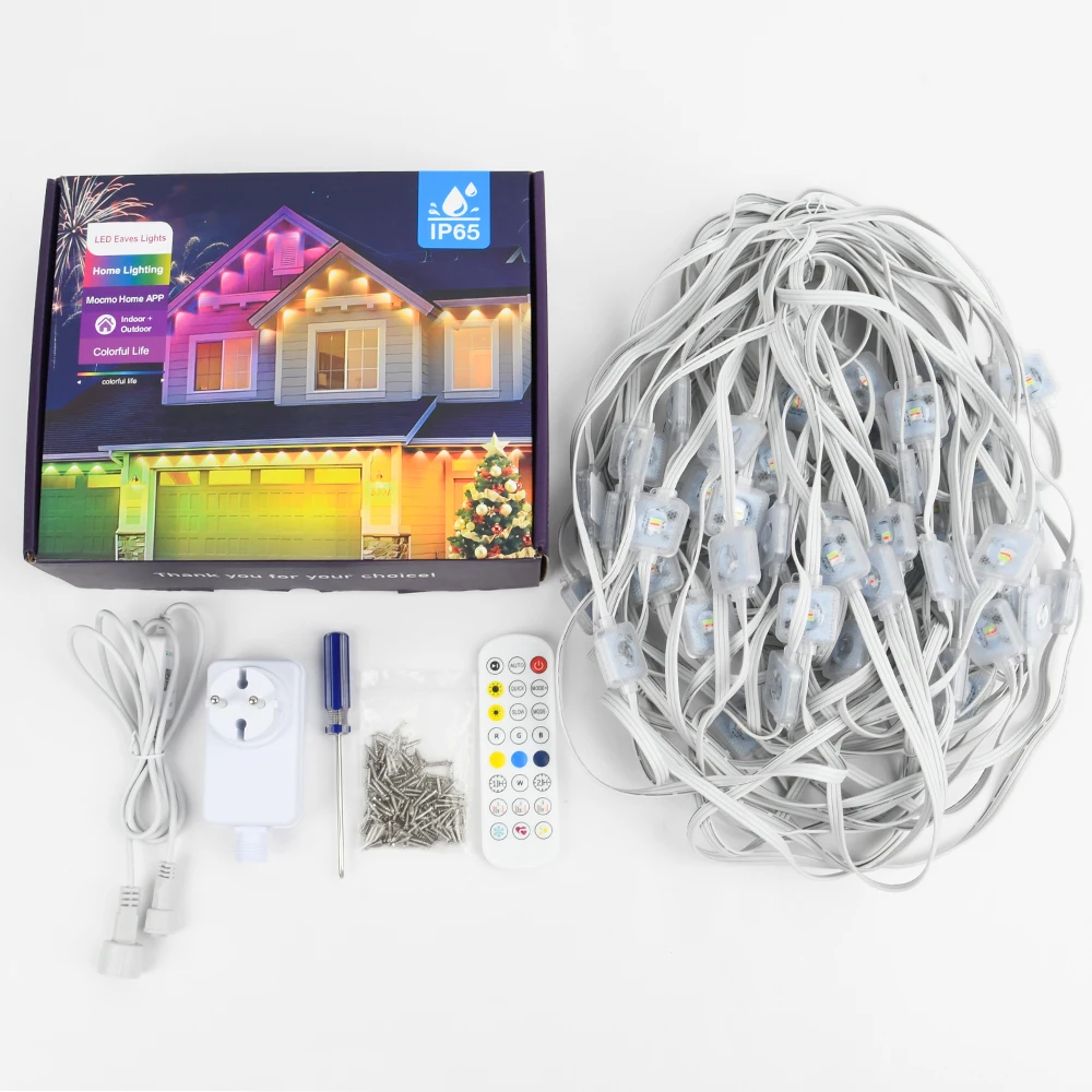 Guirnalda de luces RGB de aleros, 100 pies, 60LEDS, luces de iluminación para exteriores, temporizador de música, IP65, cadena impermeable, decoración para fiestas y vacaciones - Image 7