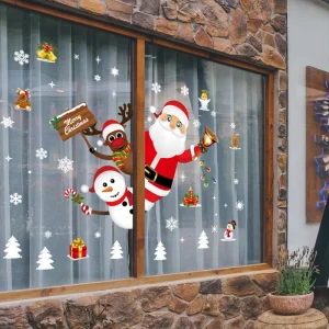 Pegatinas navideñas para ventana, adornos navideños para el hogar, pegatina navideña para pared, decoración de Año Nuevo para habitación de niños 2025, 2026