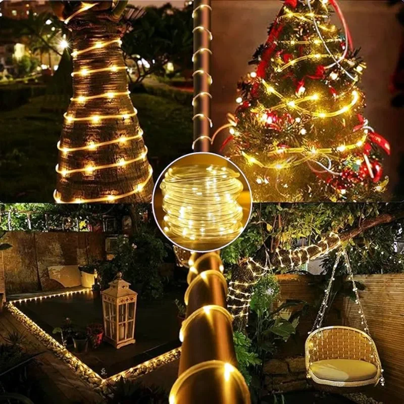 Tira de luces LED solares, tubo de cuerda, guirnalda de luces alimentada por energía Solar, decoración navideña para exteriores, jardín, césped, árbol, valla de patio - Image 3