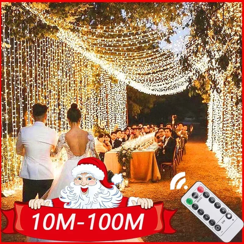 Guirnalda de luces LED de Navidad, guirnaldas de luces al aire libre para adorno, árbol, jardín, calle, boda, fiesta, decoración de Patio