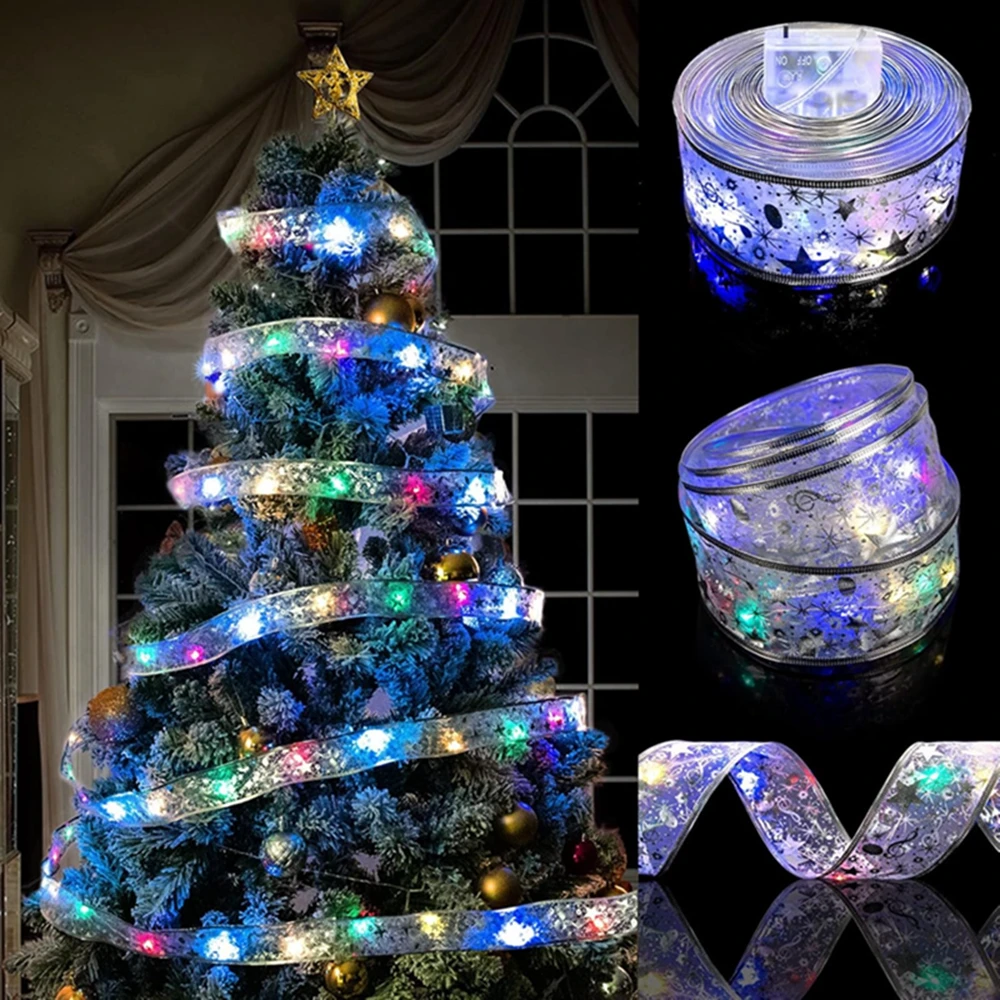 Cinta navideña de luces de hadas, decoración navideña, lazos DIY, adornos de árbol de luces para el hogar, decoración navideña de 2025, Navidad de Año Nuevo - Image 25