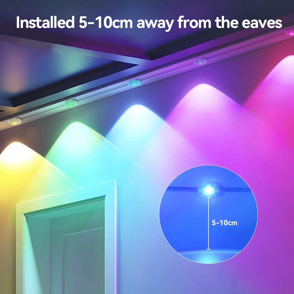 Guirnalda de luces RGB de aleros, 100 pies, 60LEDS, luces de iluminación para exteriores, temporizador de música, IP65, cadena impermeable, decoración para fiestas y vacaciones - Image 12
