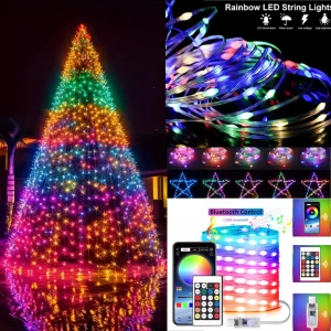 Guirnalda de luces LED con Control por aplicación USB inteligente, Bluetooth, luces de hadas impermeables para exteriores, luces para fiesta, árbol de Navidad, decoración de boda