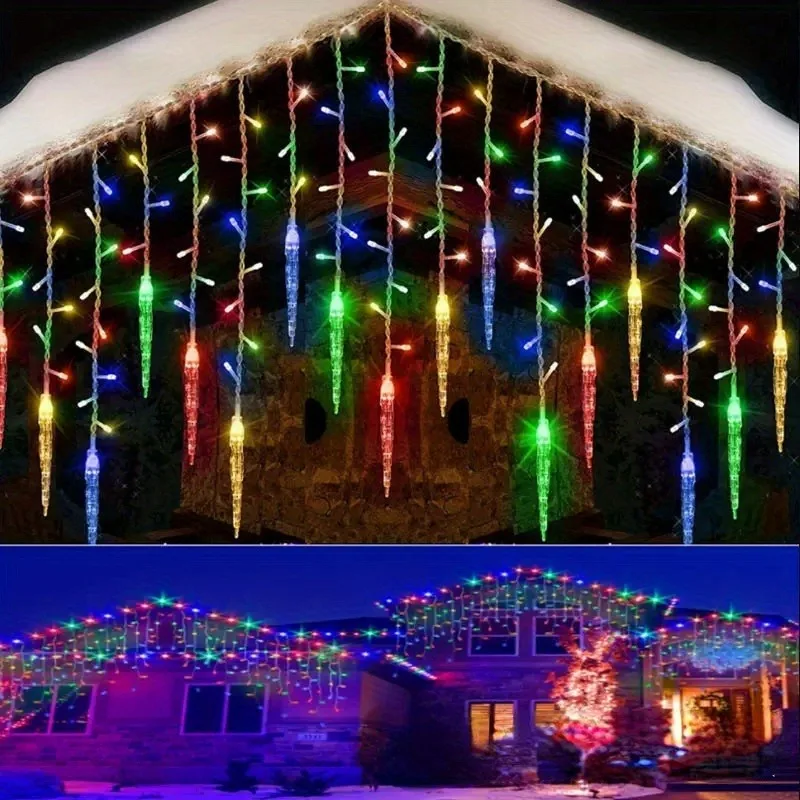 Luces navideñas de carámbanos con energía solar y 8 modos de iluminación, gotas de hielo colgantes para aleros al aire libre y decoración navideña de jardín - Image 3