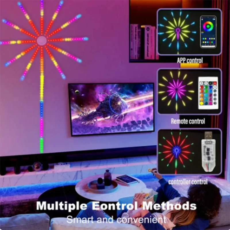 Tira de luces LED de fuegos artificiales RGB de 5V, Bluetooth, 24 teclas, Control remoto, USB, WS2812, lámpara inteligente que cambia de Color, sincronización de música, luces decorativas para el hogar - Image 18