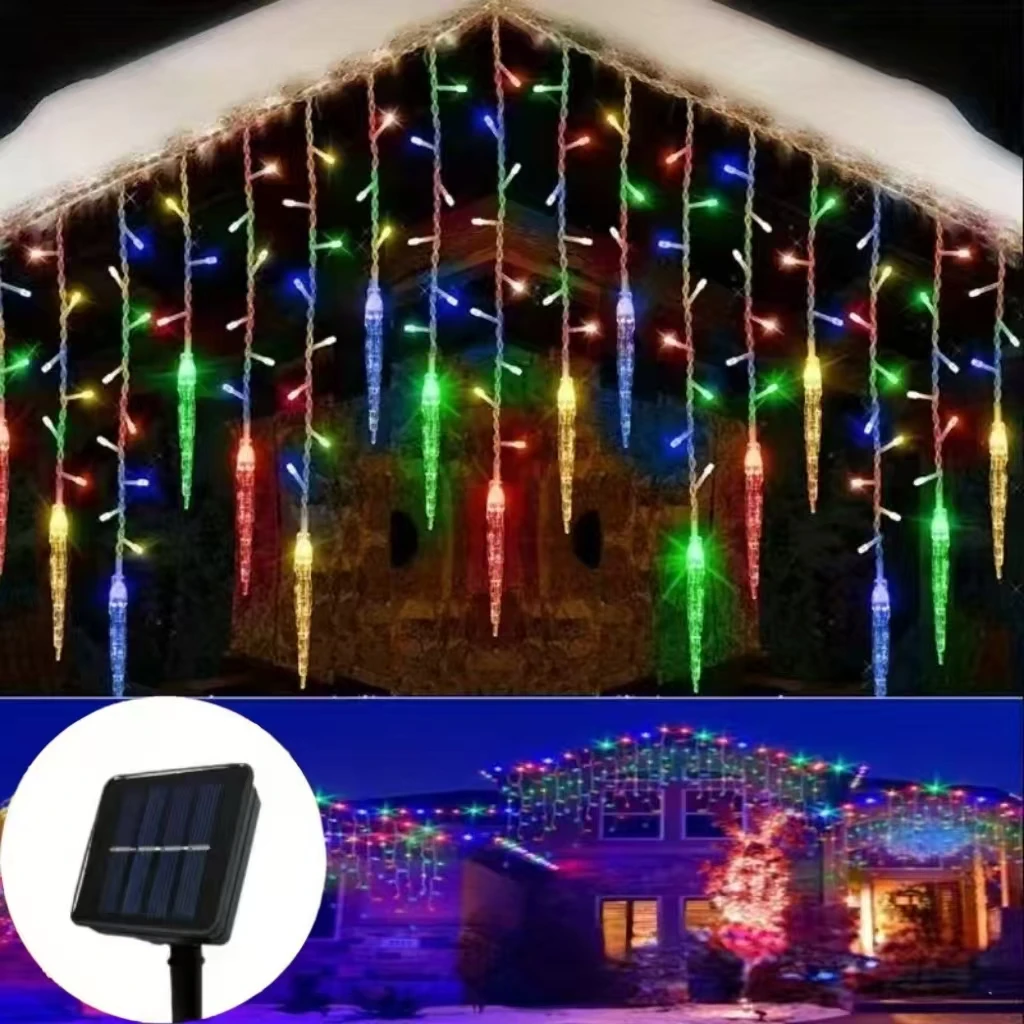 Luces navideñas de carámbanos con energía solar y 8 modos de iluminación, gotas de hielo colgantes para aleros al aire libre y decoración navideña de jardín - Image 9