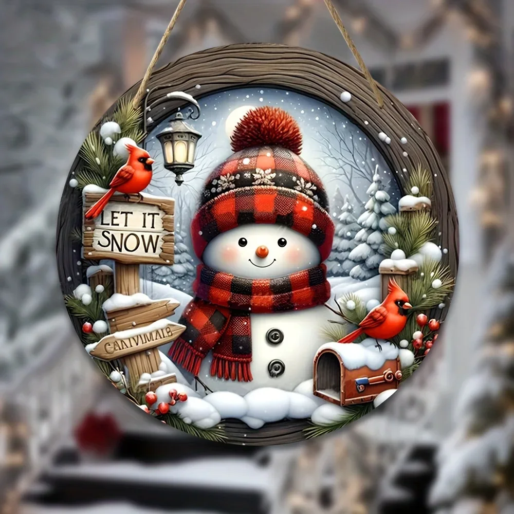 Decoración de corona navideña de madera con muñeco de nieve, adorno colgante para puerta de pared para vacaciones de invierno, decoración de puerta delantera del hogar - Image 14