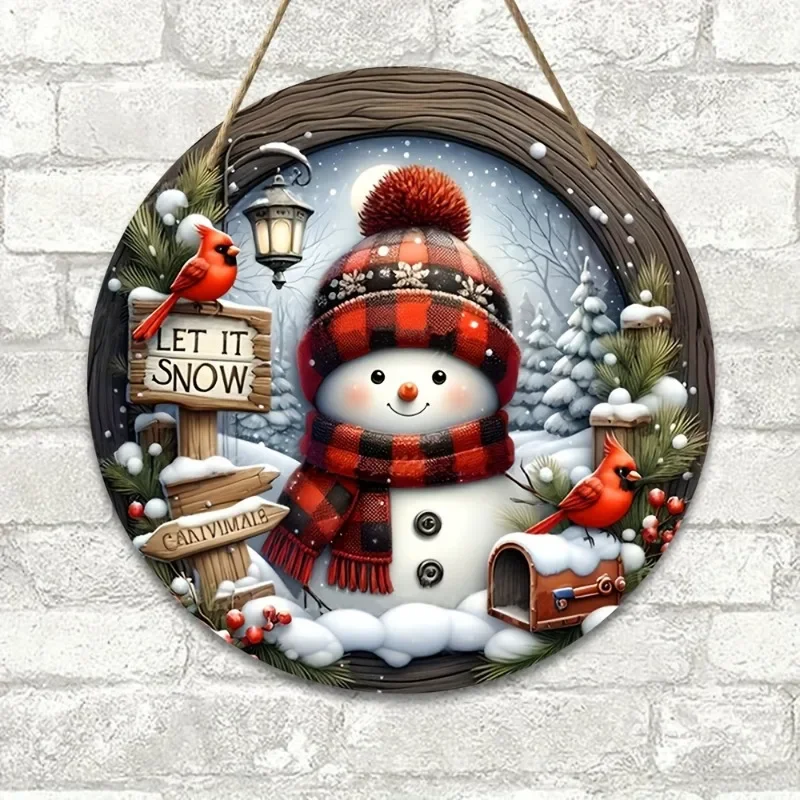 Decoración de corona navideña de madera con muñeco de nieve, adorno colgante para puerta de pared para vacaciones de invierno, decoración de puerta delantera del hogar - Image 4