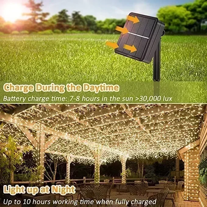 Guirnalda de luces Led solares de 7M/12M/22/32M, adorno para exteriores, guirnalda de luces Led impermeables, decoración de lámpara Solar para jardín y fiesta de Navidad - Image 14