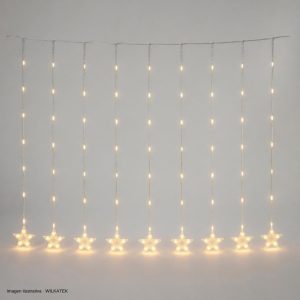 Cortina de 130 luces con estrella de 9 cm, largo 3 metros con continuidad, 10 tiras (Caja x 50 und)