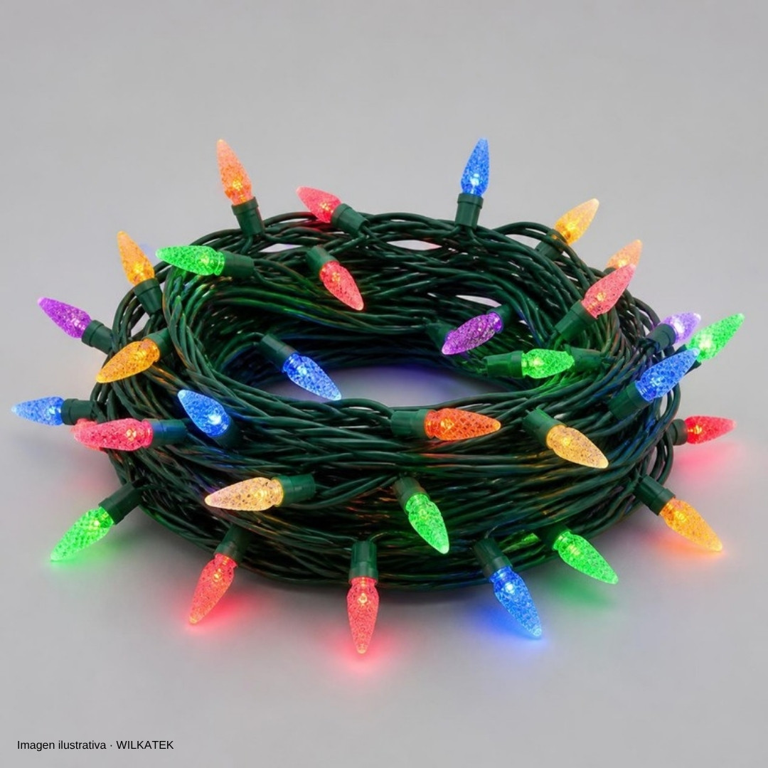 Lineal 200 LED, cable verde, bombillo tipo humo grande 8mm, 15 metros (Caja x 50 und)