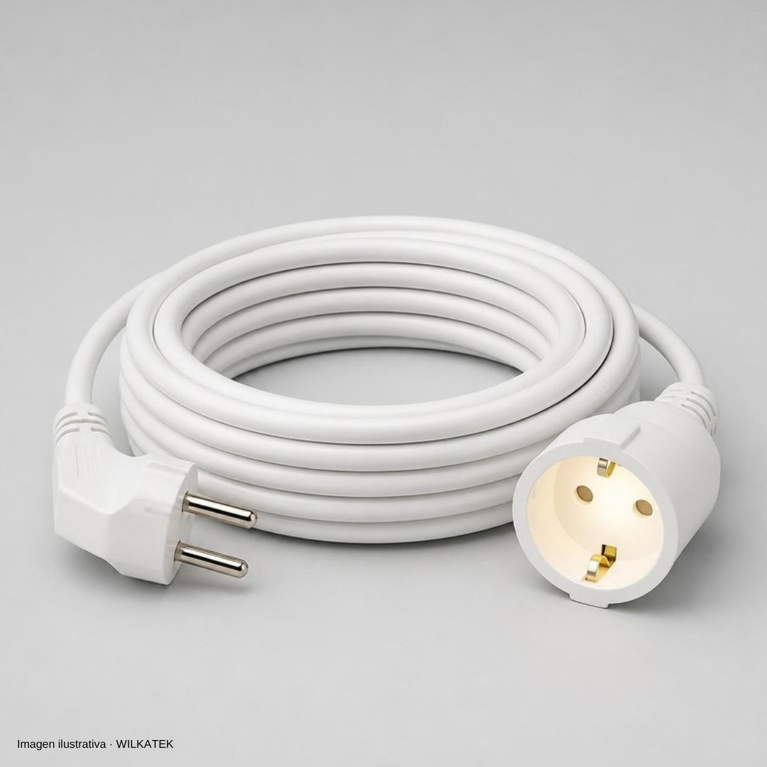 Extensión eléctrica, cable blanco, 30FT (Caja x 50 und)