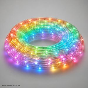 Manguera de 3 vías, 100 metros, 18 LEDs x metro, diámetro 10.5mm, incluye 1 control de 8 (Caja x 1 und)