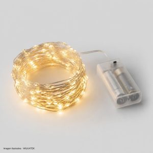 Lineal de 60 LED, cable alambre plata, 6 Metros, 3 Pilas AA (Caja x 200 und)