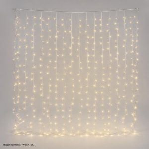 Cortina: cable alambre plata bombillo de luciérnaga, 900Led, 3x3 Metro, 8 funciones (Caja x 20 und)