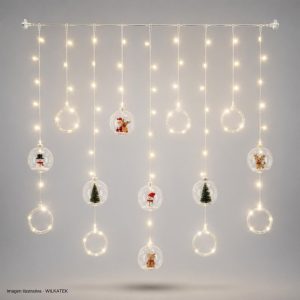 Cortina de 110 LED, 3x1 metro, con continuidad, 10 caídas: 5 anillos transparentes + 5 (Caja x 30 und)