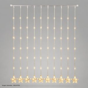 Cortina de 110 luces, 3 metros de ancho, con continuidad, 10 caídas con estrellas (Caja x 40 und)