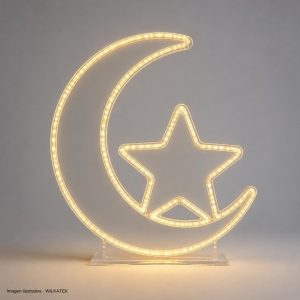 Luna + Estrella de 40 cm en acrílico con cable flexible, 37 LED y 8 funciones (Caja x 40 und)