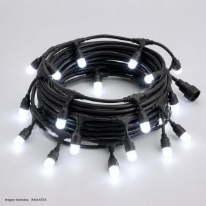 Lineal 100 LED, 10 metros, RESISTENTE AL AGUA PARA EXTERIORES, cable siliconado, luz fija (Caja x 30 und)