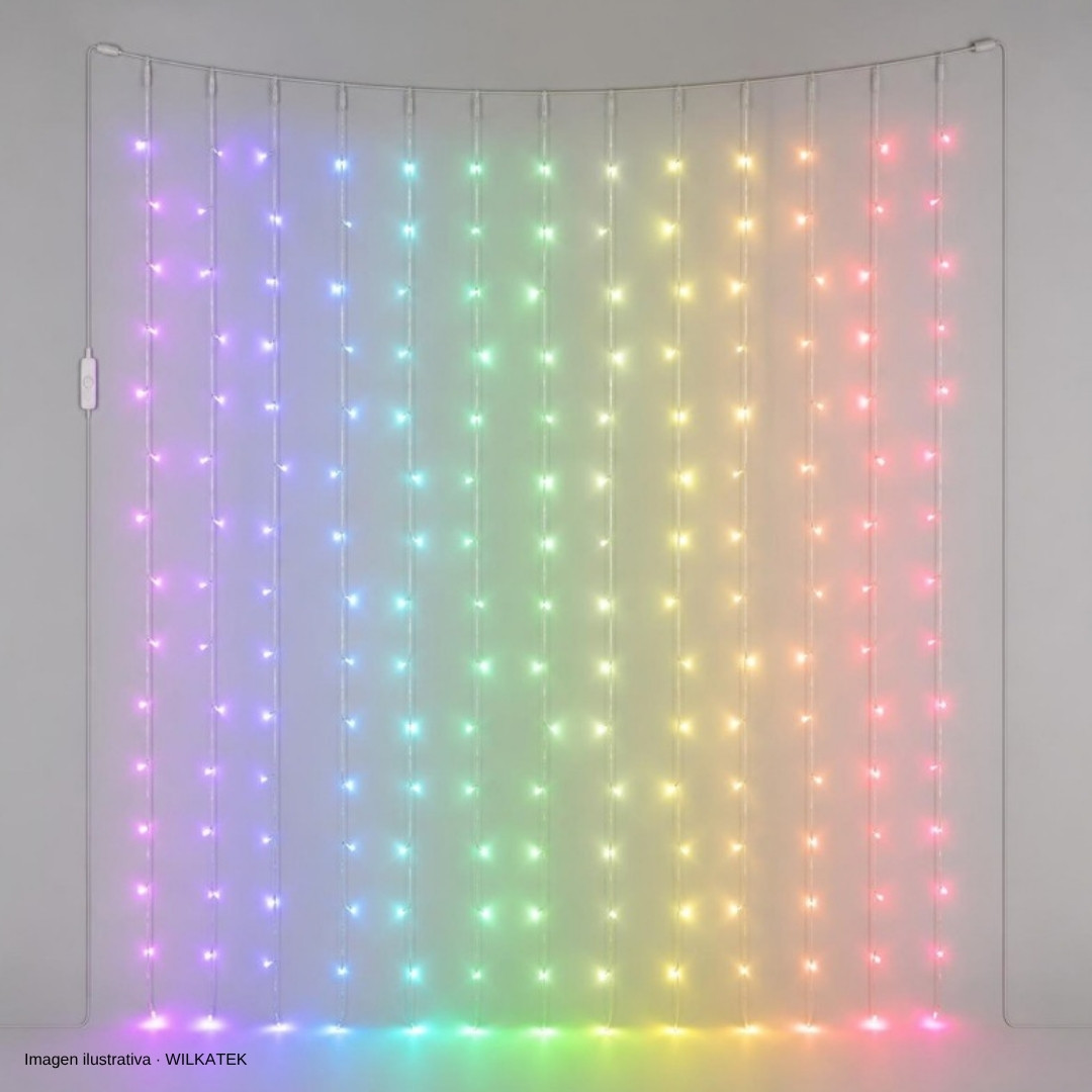 Cortina 3X1m 300 LED, Luz inteligente con continuidad de rosca. Luz inteligente (Caja x 36 und)