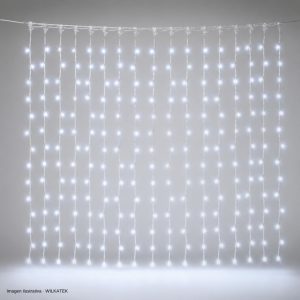 Cortina de 180 LED, cable siliconado, 6 metros, con conectador de rosca, luz fija, apto (Caja x 60 und)