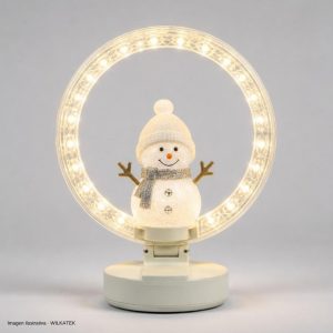 Aro plegable en acrílico 50 LED, 32 cm con figura muñeco de nieve en el centro (Caja x 50 und)