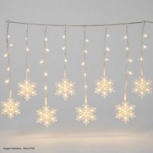 Lluvia de copo de nieve de 100 LED, cable siliconado, 3 metros x 8 copos, con continuidad (Caja x 50 und)